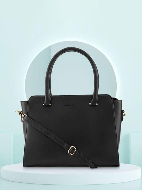 fastrack black faux leather solid handbag