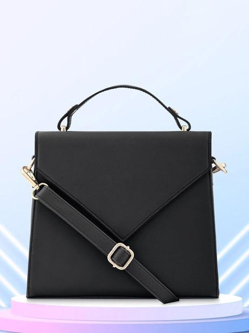 fastrack black faux leather solid satchel handbag