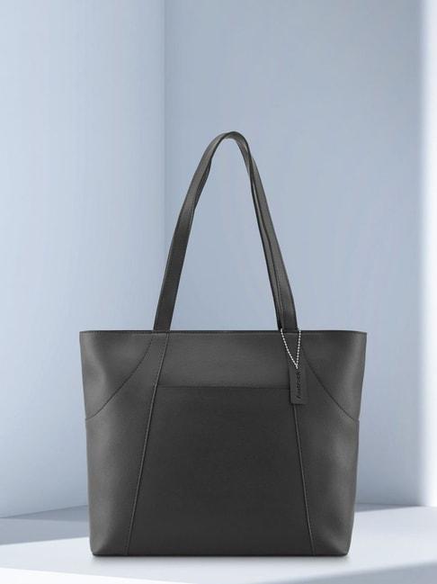 fastrack black faux leather solid tote handbag