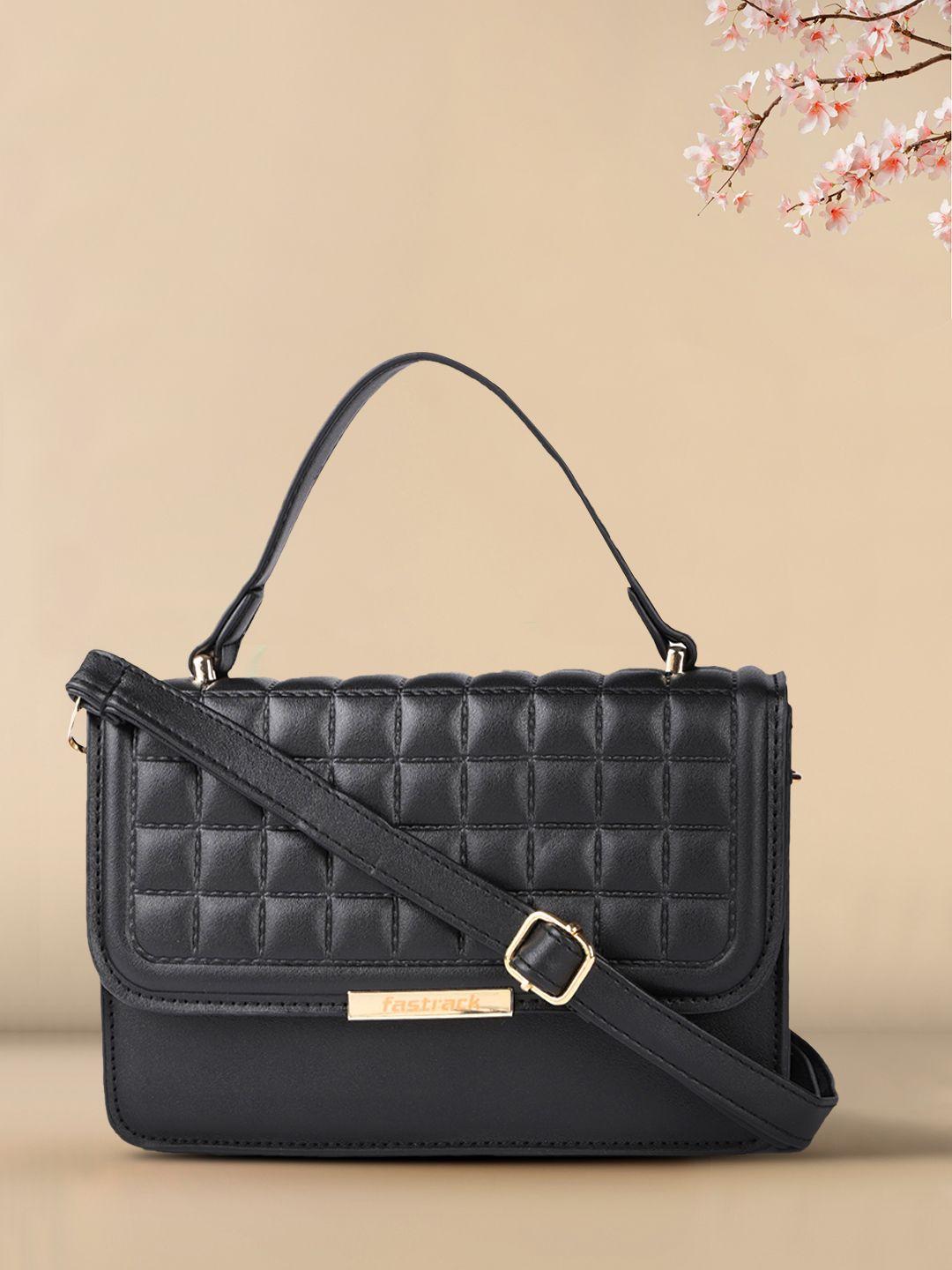 fastrack black textured satchel