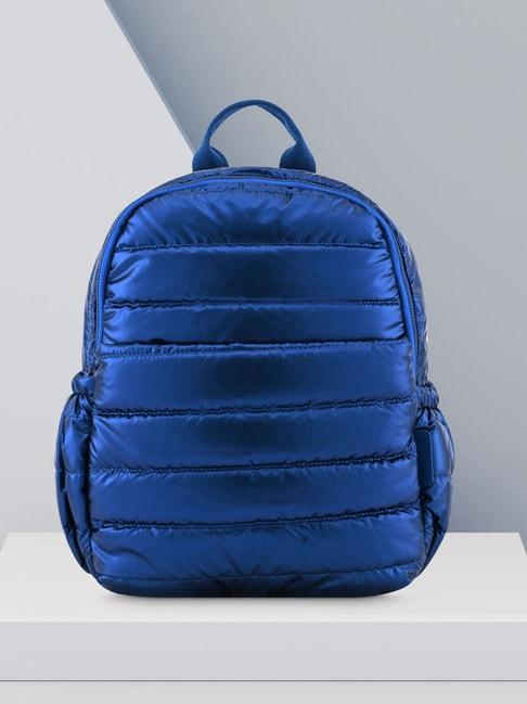 fastrack blue faux leather quilted backpack