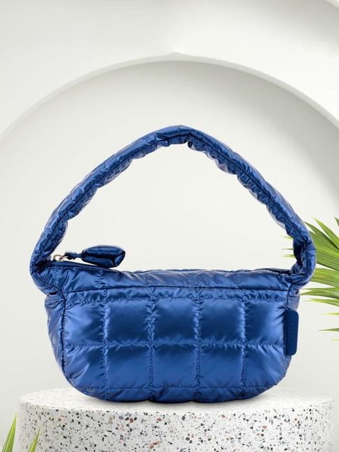fastrack blue faux leather quilted shoulder handbag
