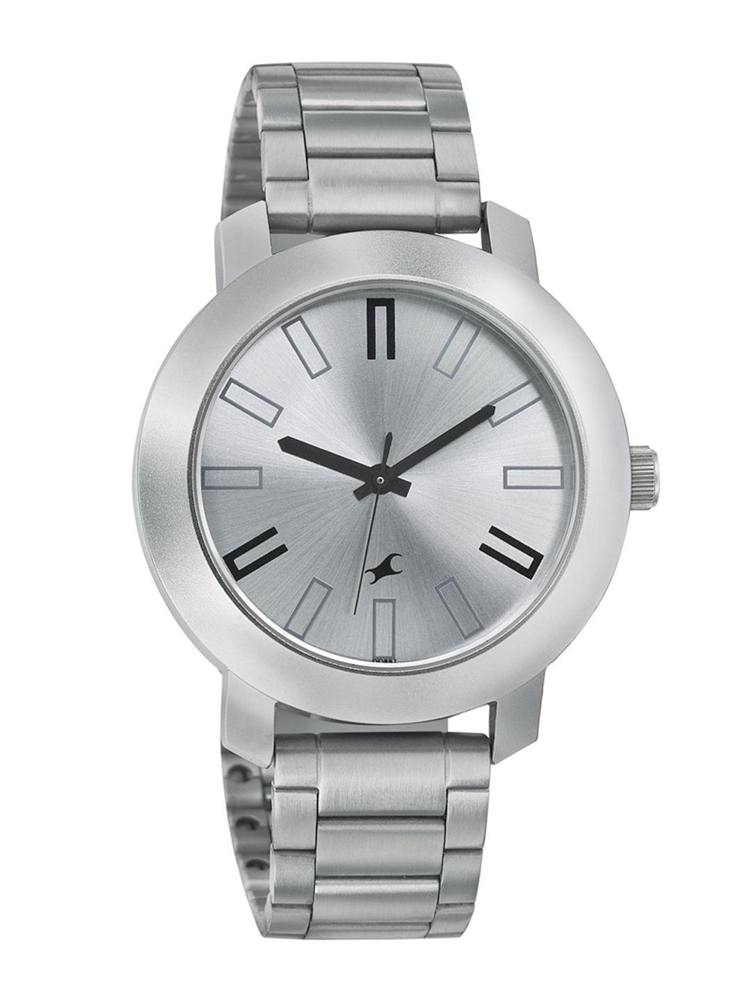 fastrack men silver-toned dial watch 3120sm01