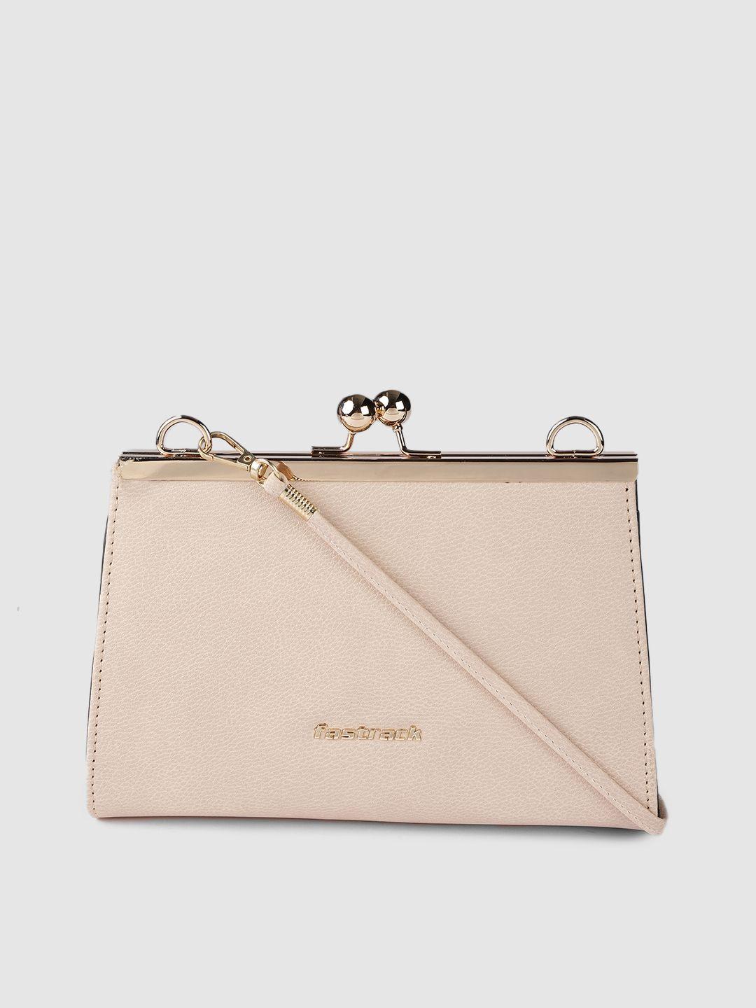fastrack nude-coloured box clutch with shoulder straps