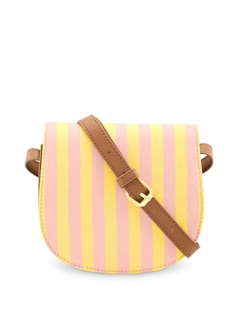 fastrack powder pink & yellow striped small sling handbag