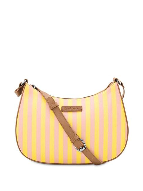 fastrack powder pink & yellow striped small sling handbag