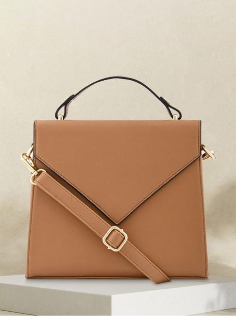 fastrack tan faux leather solid satchel handbag