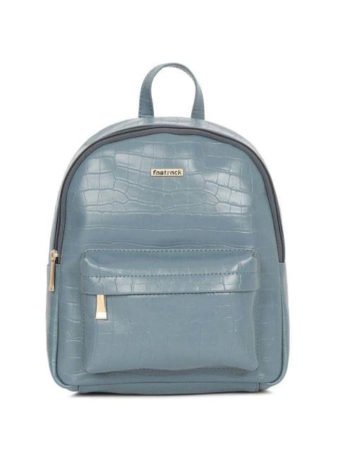 fastrack vintage blue croc-textured backpack for women
