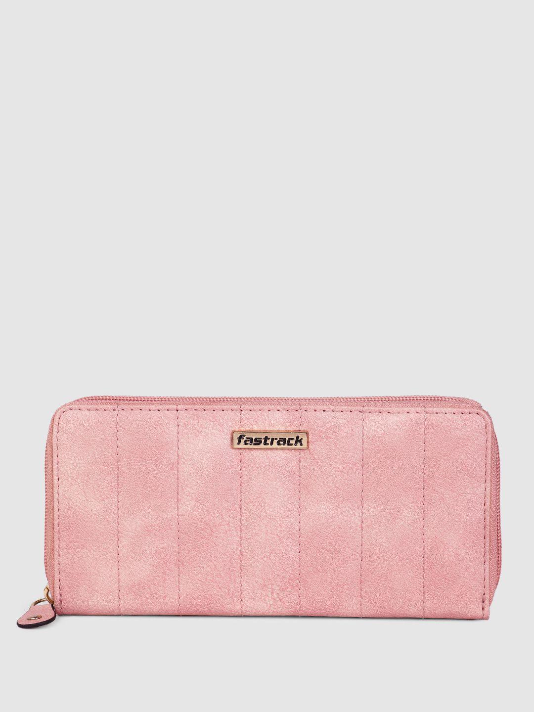fastrack women abstract textured & self striped quilted pu zip around wallet