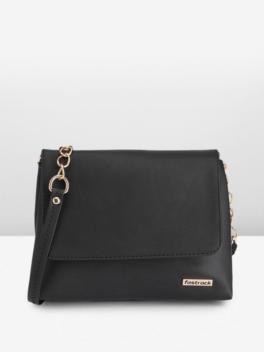 fastrack black pu structured sling bag