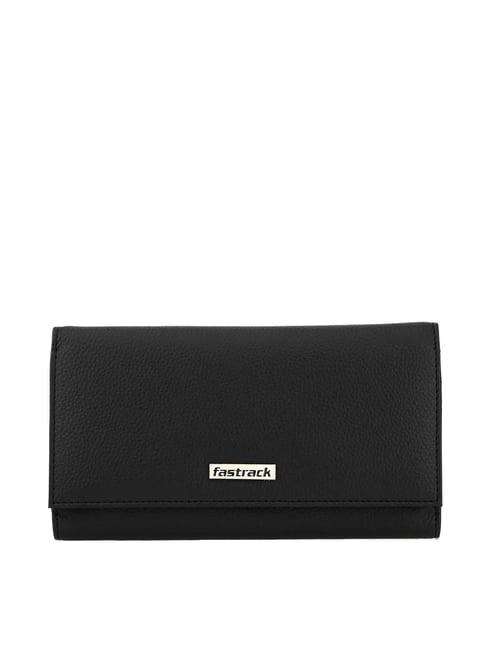 fastrack black solid tri-fold wallet for women