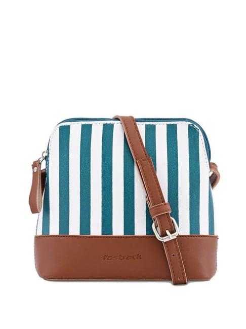 fastrack blue faux leather striped sling handbag