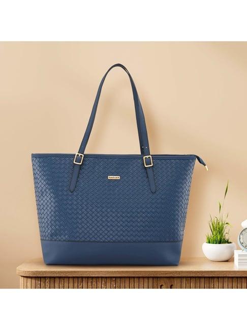 fastrack blue textured tote handbag