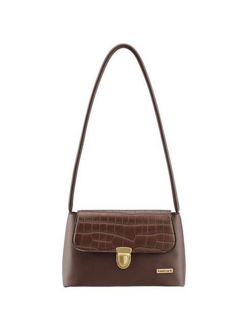 fastrack brown textured shoulder handbag