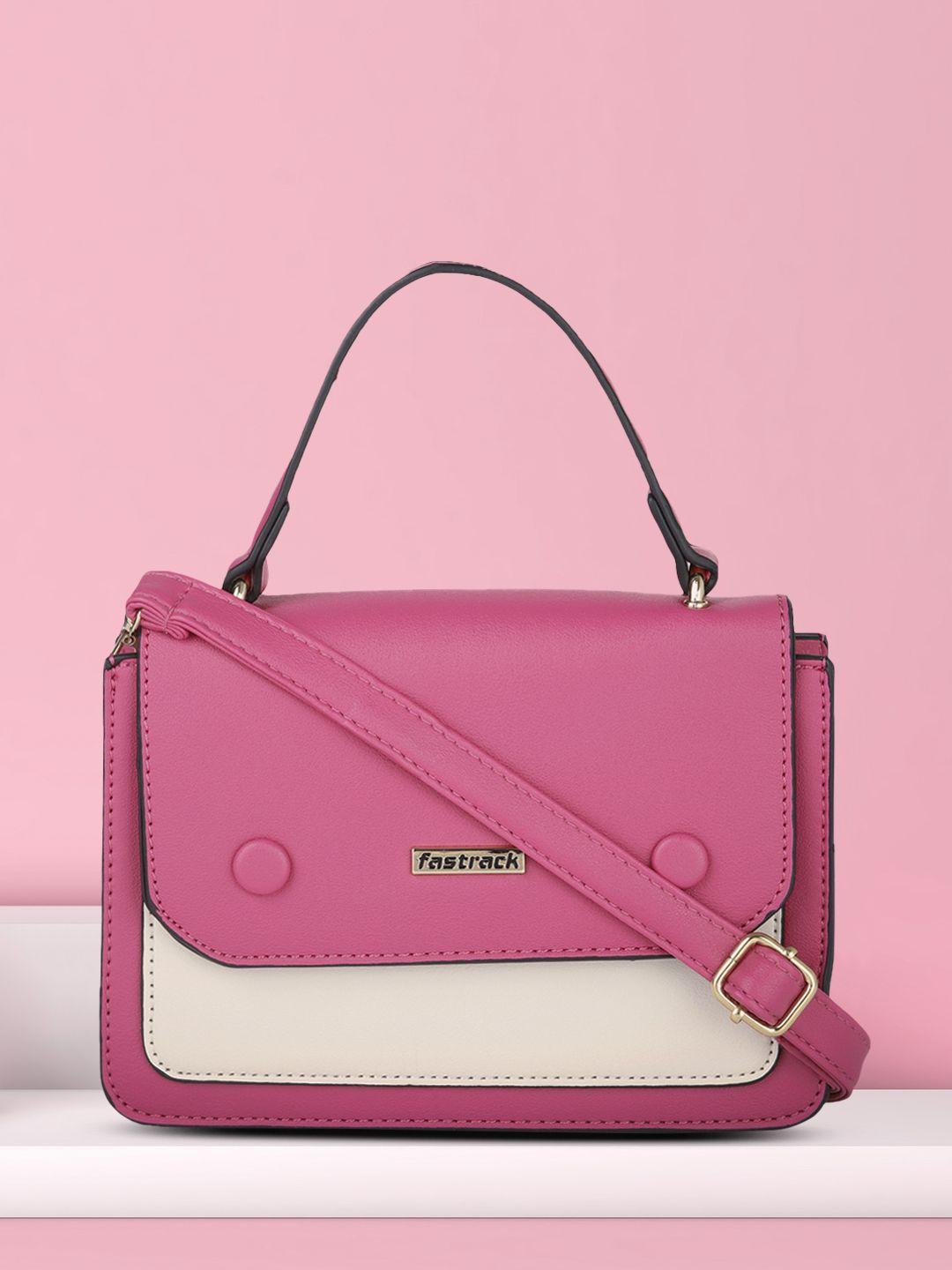 fastrack fuchsia & white colourblocked structured satchel