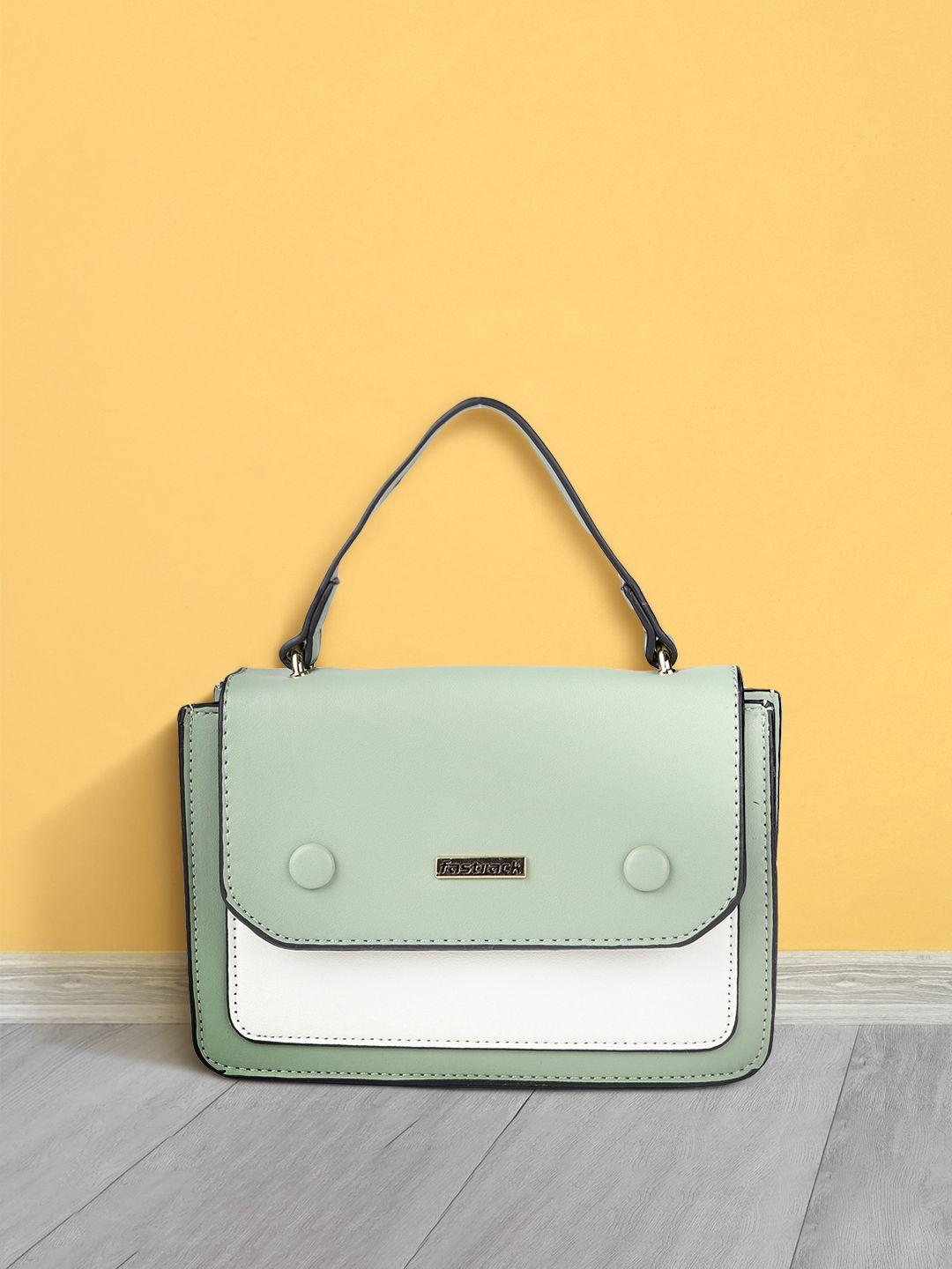 fastrack green & white colourblocked structured satchel