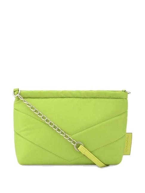 fastrack green faux leather textured sling handbag