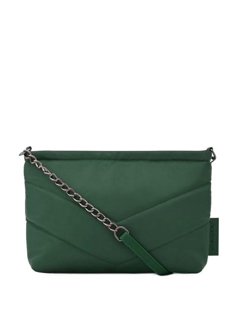 fastrack green faux leather textured sling handbag