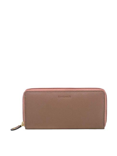 fastrack mauve solid zip around wallet for women