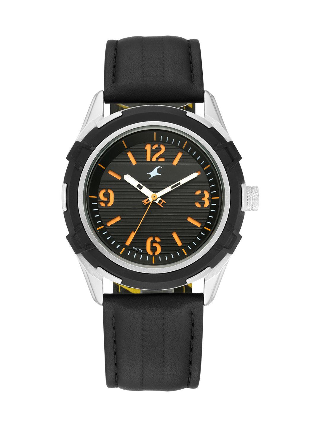 fastrack men black analogue leather watch 3225kl01
