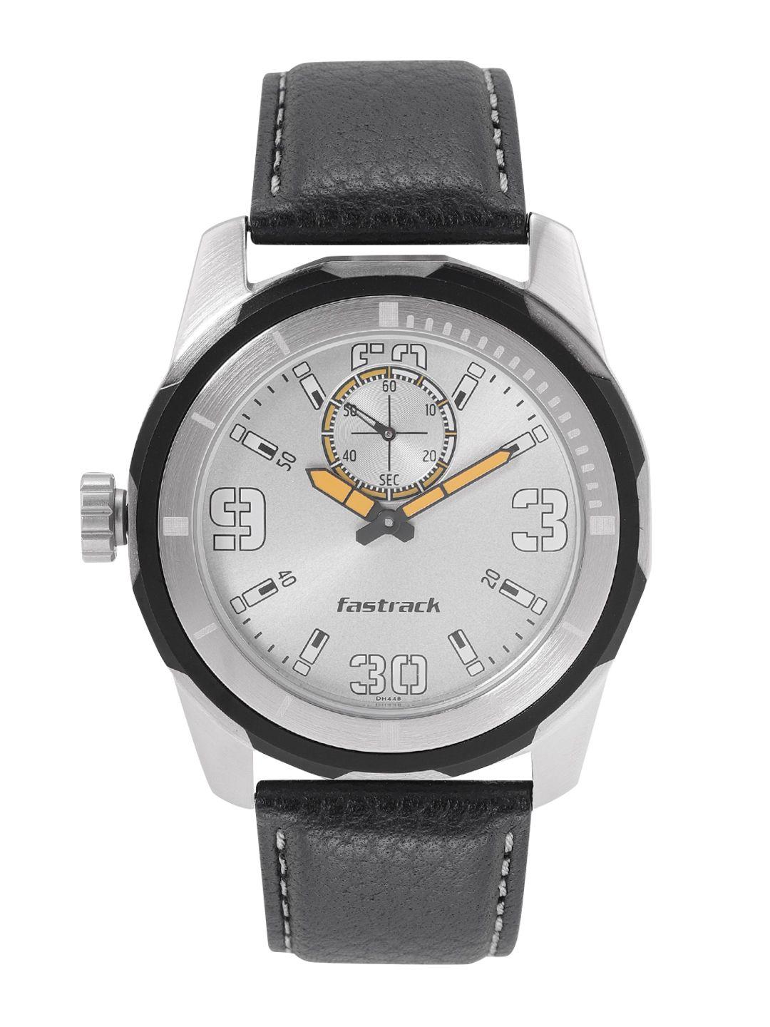 fastrack men leather straps analogue watch nm3166kl03