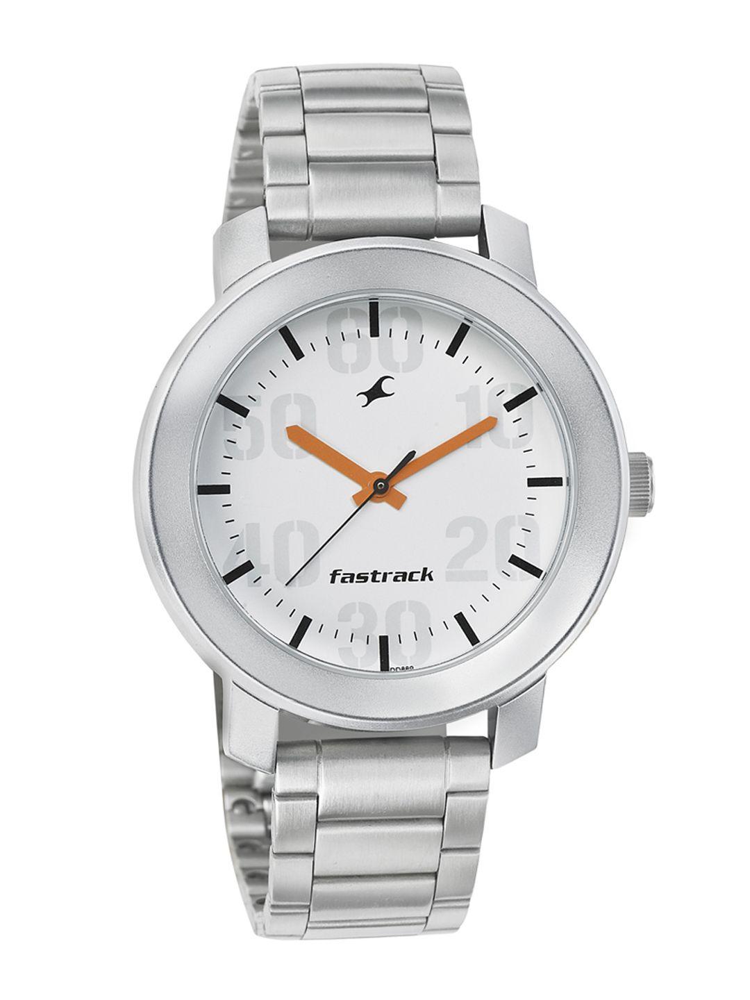 fastrack men silver-toned dial watch 3121sm01