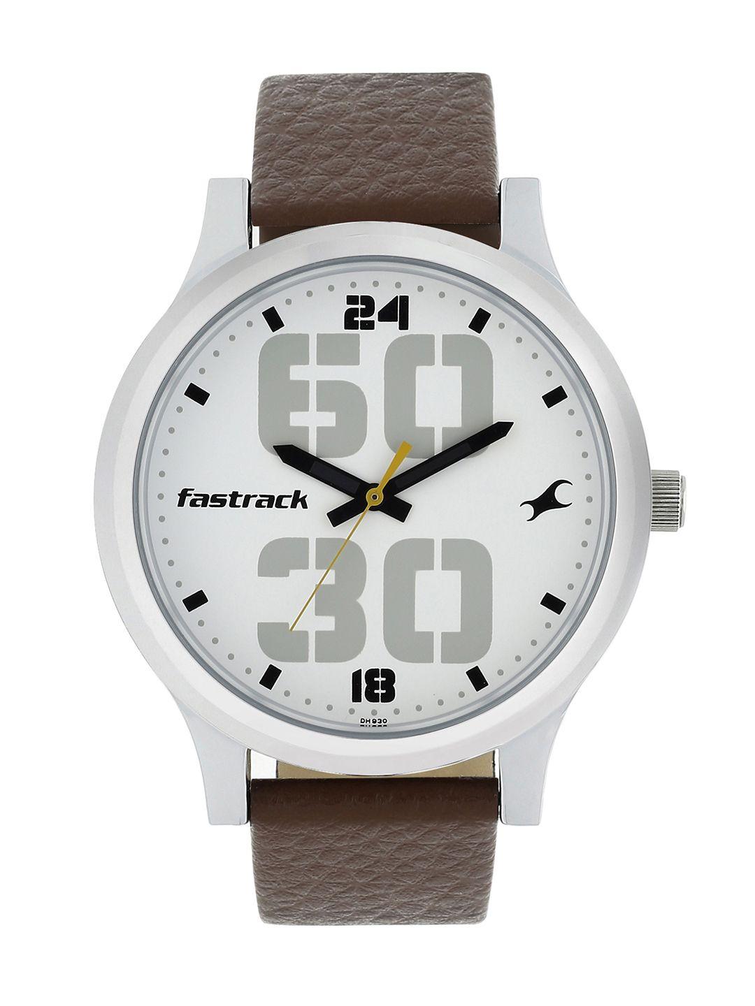 fastrack men white analogue leather watch