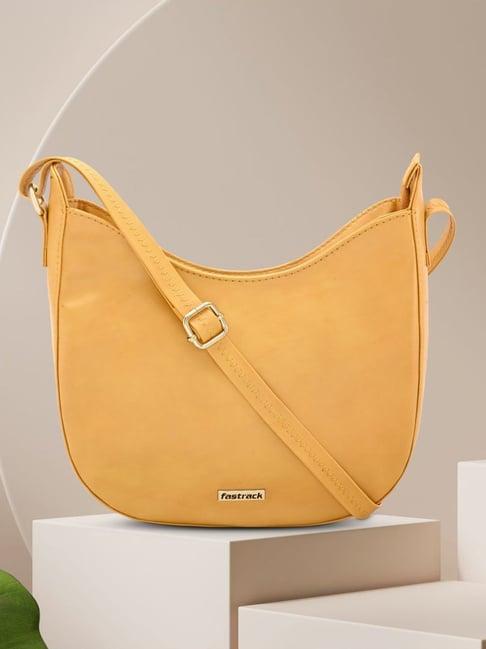 fastrack mustard faux leather solid sling handbag