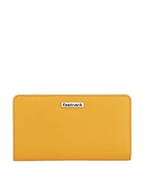 fastrack mustard solid bi-fold wallet for women