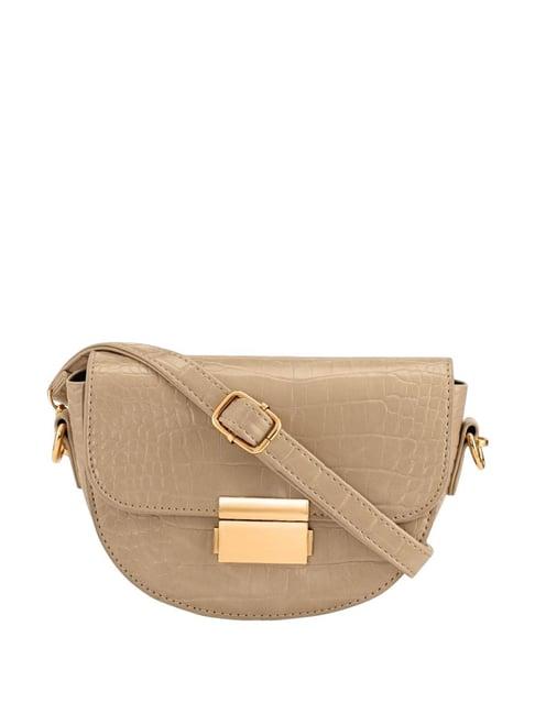 fastrack nude textured sling handbag