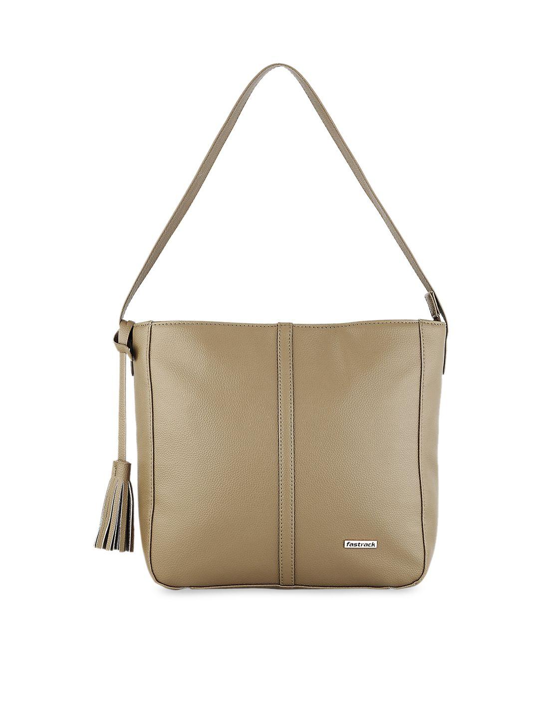 fastrack olive green textured pu structured shoulder bag with tasselled