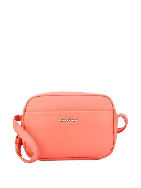 fastrack peach solid medium sling handbag