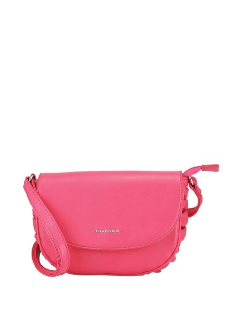 fastrack pink faux leather solid sling handbag