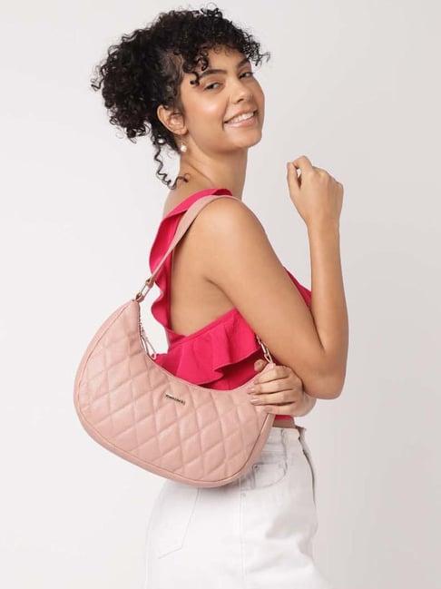 fastrack powder pink quilted medium shoulder handbag for women