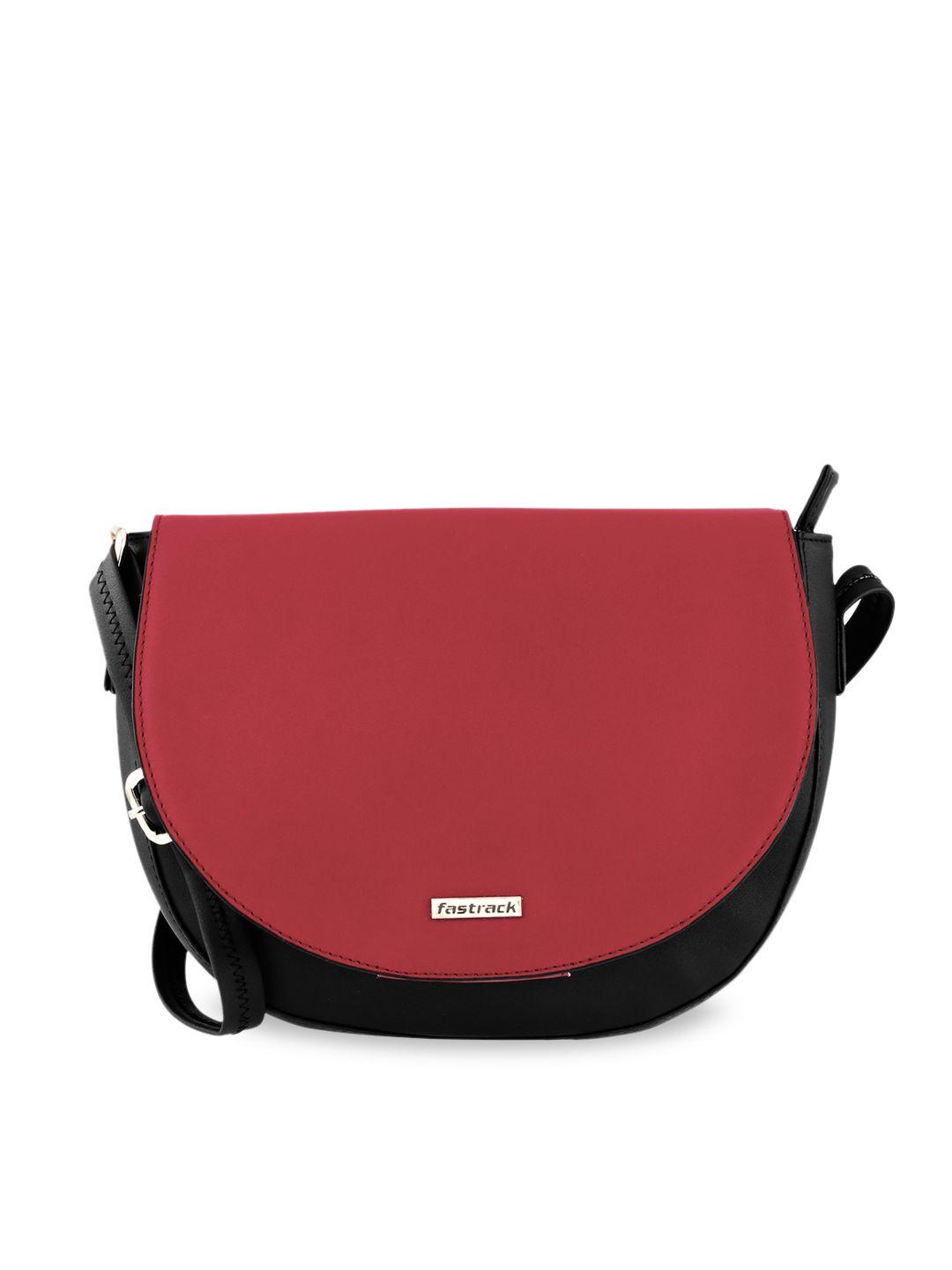 fastrack red colourblocked pu half moon sling bag