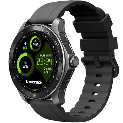 fastrack rogue rugged smartwatch with 1.38" ultravu hd display|singlesync bt calling|functional crown|100+ sports modes|ai coach|auto sport recognition|ai voice assistant|24x7 health suite|ip68