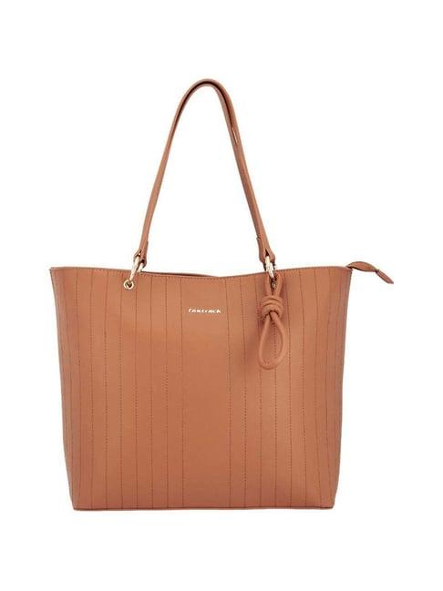 fastrack ss23 tan striped medium tote handbag