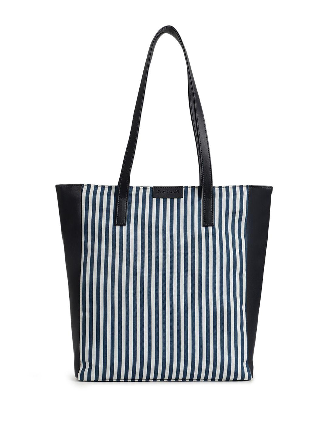 fastrack striped pu oversized shopper tote bag