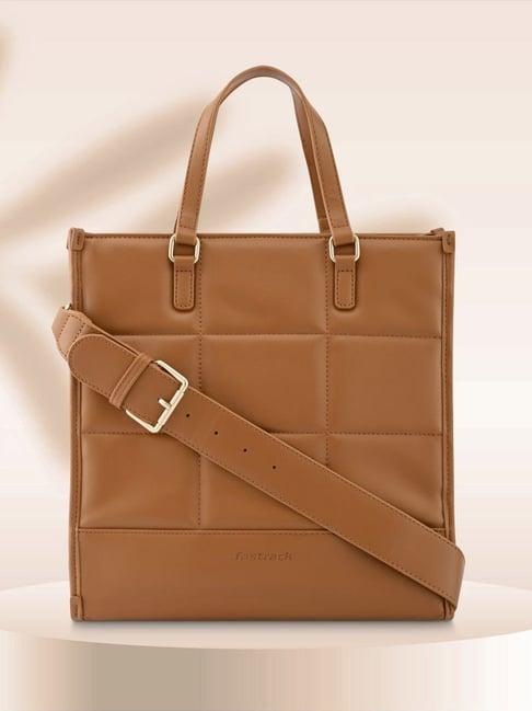 fastrack tan faux leather quilted handbag