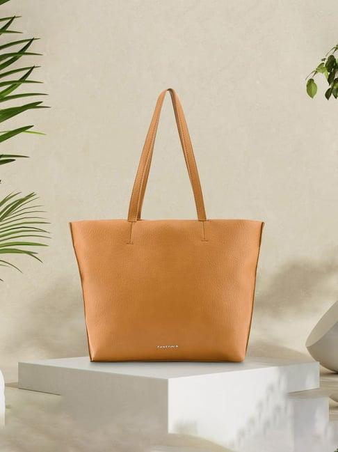 fastrack tan faux leather solid tote handbag