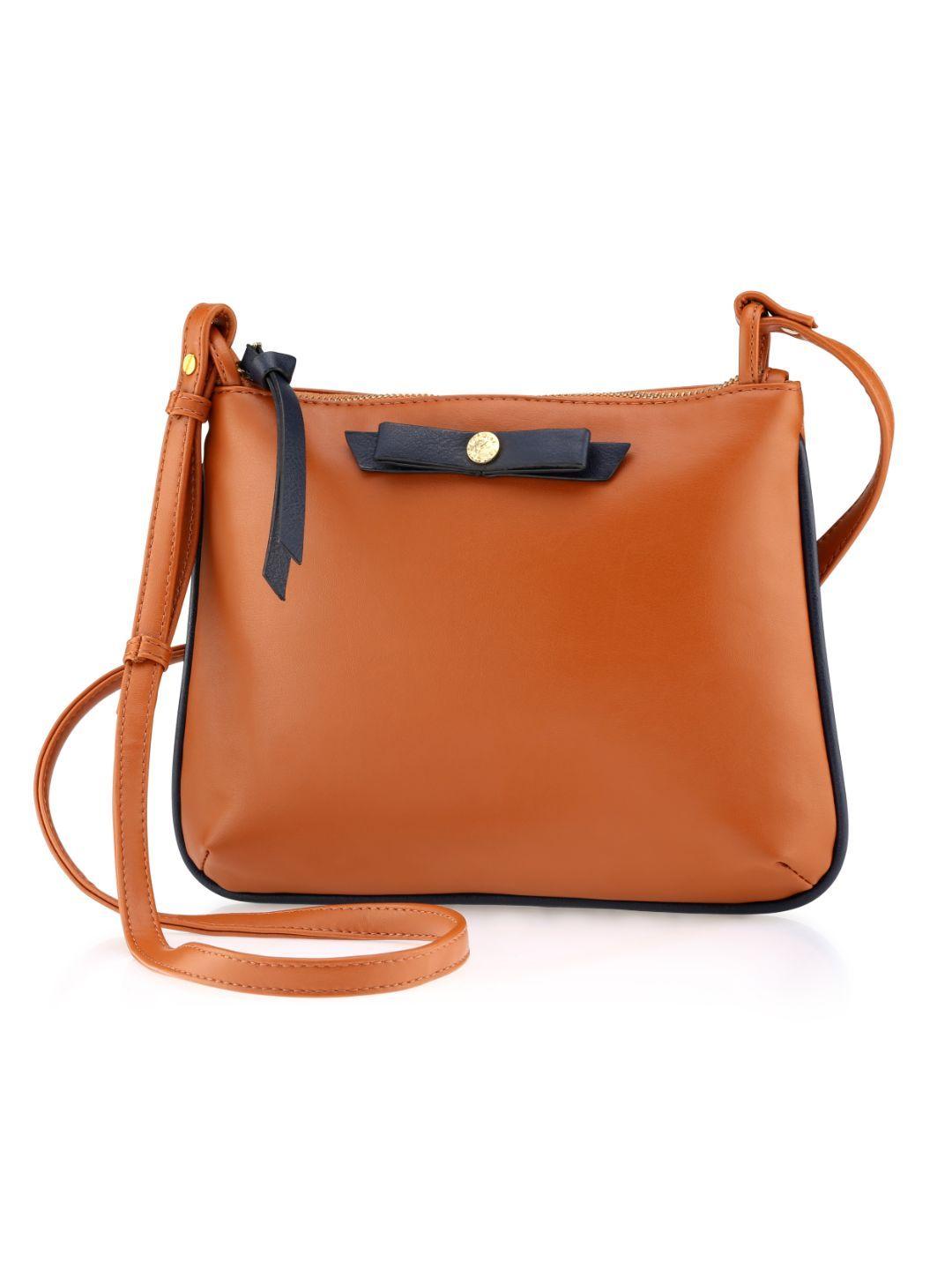 fastrack tan pu structured sling bag with bow detail