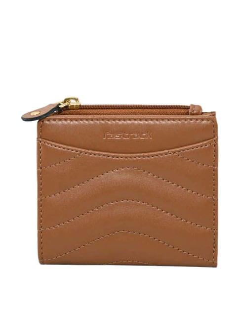 fastrack tan quilted bi-fold wallet for women