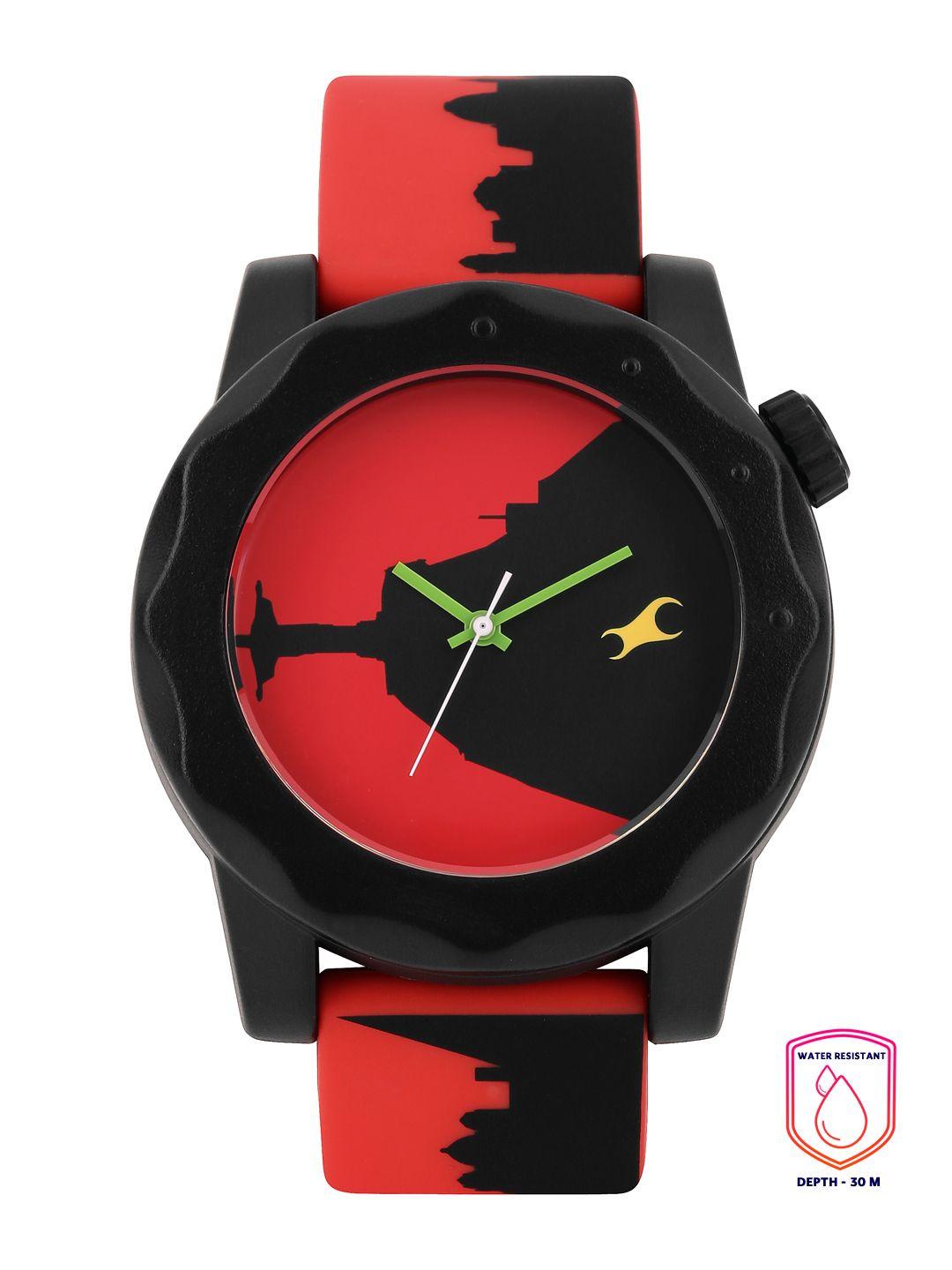 fastrack tees unisex red & black printed dial watch 38022pp10j