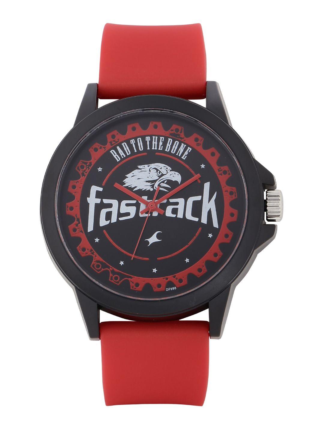 fastrack unisex black & red printed dial watch 38024pp06j