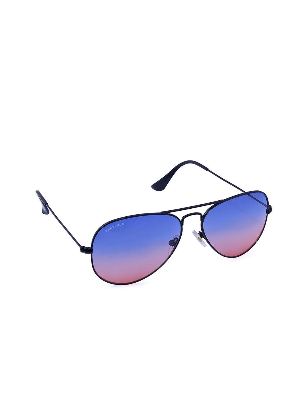 fastrack unisex blue lens & black aviator sunglasses with uv protected lens