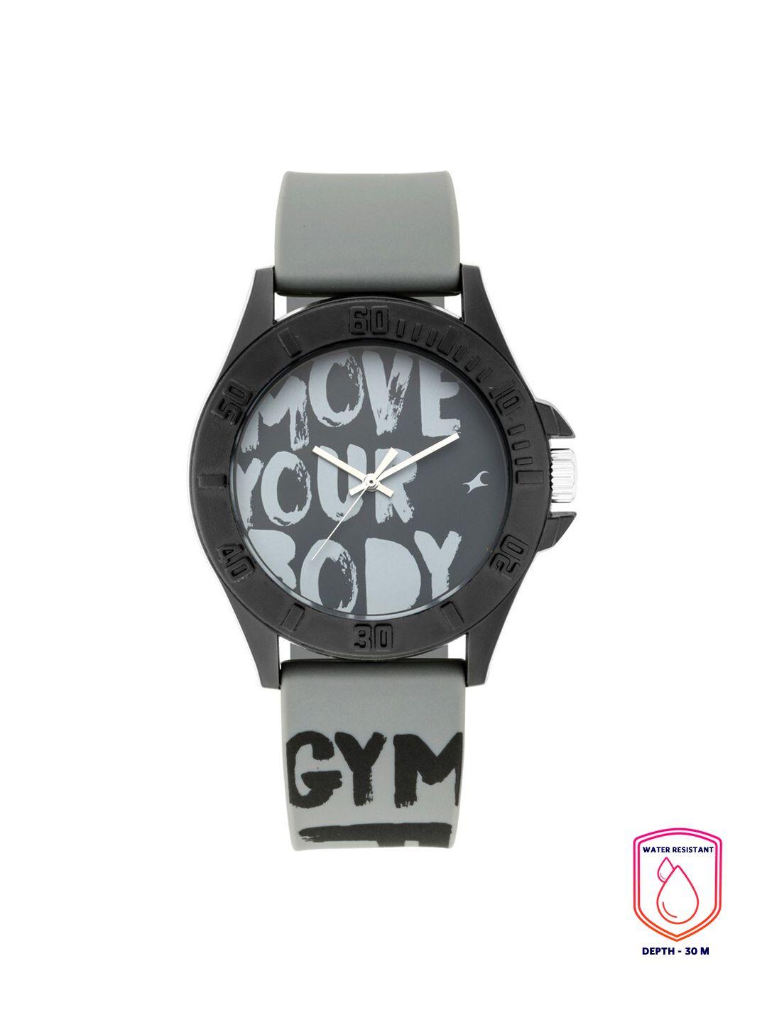 fastrack unisex grey printed tees - fast fit analogue watch 68013pp11