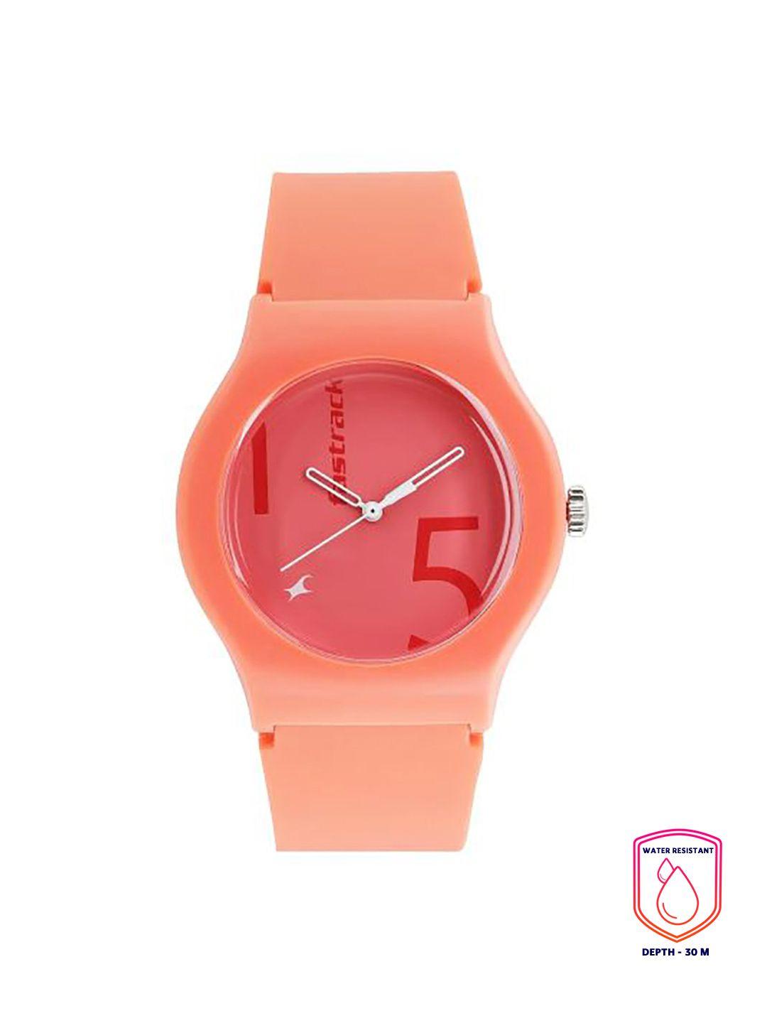 fastrack unisex peach printed tees minimalist analogue watch 9915pp57