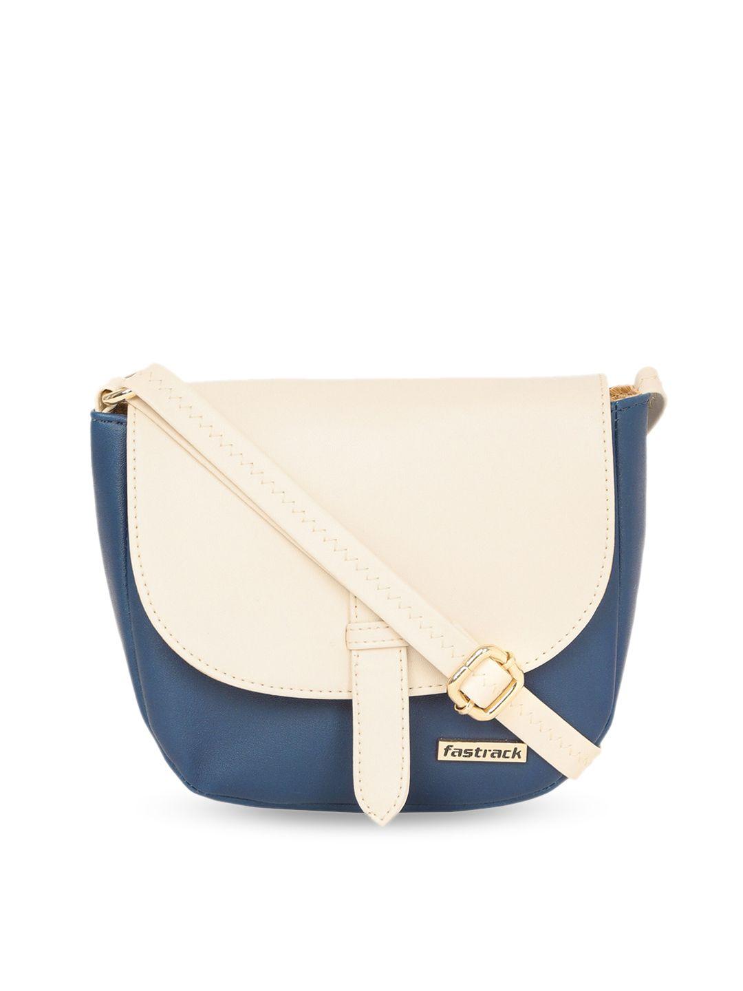 fastrack white & blue pu structured sling bag