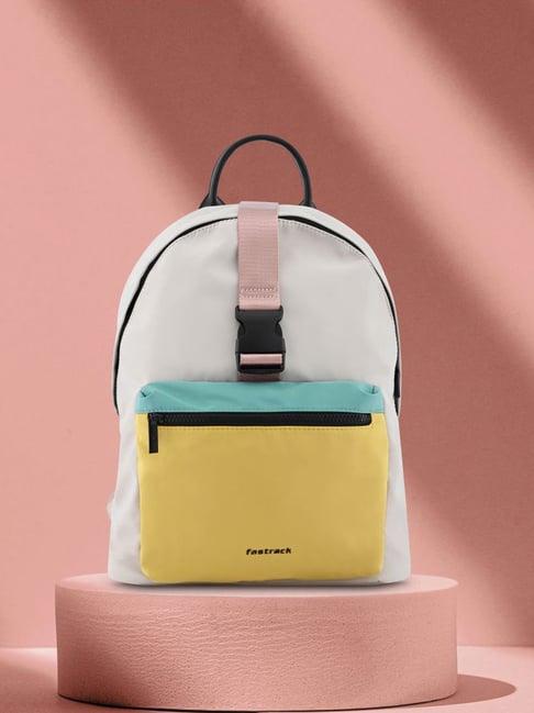 fastrack white faux leather color block backpack