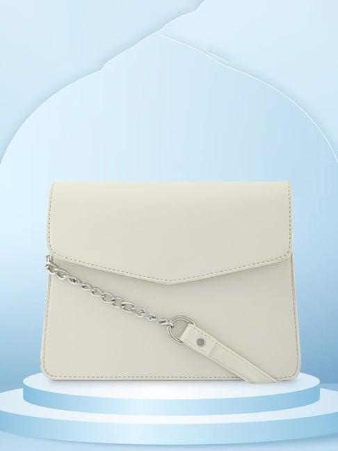 fastrack white faux leather solid sling handbag